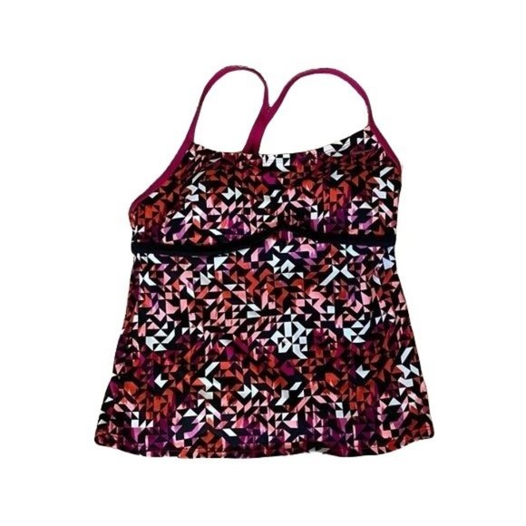 Nike Other - Nike Cross Strap Swim Top / Tankini Size M Pink/Orange Geometric Print